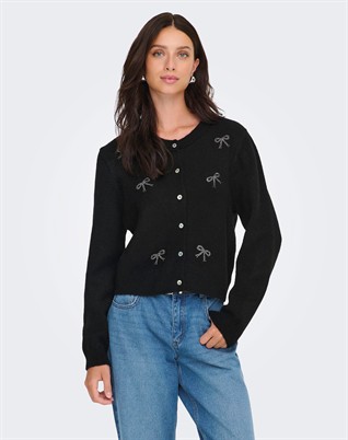 JDYFaye O-Neck Bow Cardigan - Black/W. Silver